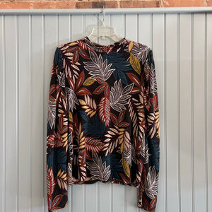 Gimmicks Long Sleeve L Black Multi-color Leaf Print